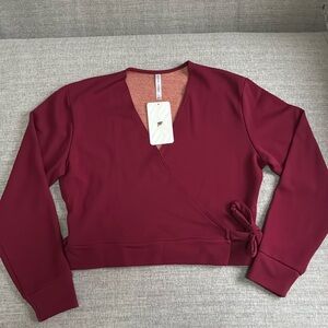 NWT Fabletics Mandy Side Tie Top Wrap Burgundy Athletic Women's Size Large